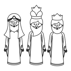 The three wisemen cartoons icon. Happy epiphany day holy night and christmas theme. Colorful design. Vector illustration