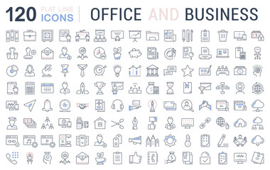 Set Vector Flat Line Icons Office and Business