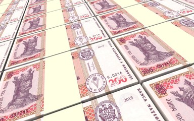 Moldovan leu bills stacks background. 3D illustration.