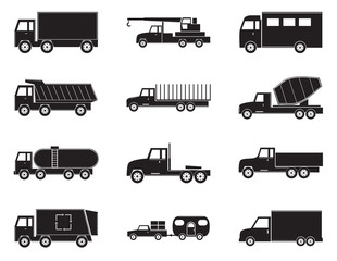 Set of truck black icons