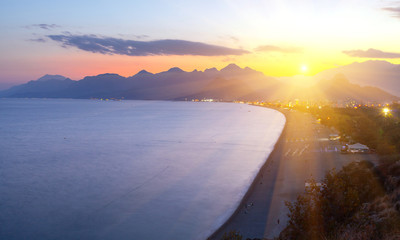 Beach at Antalya Turkey  sunset - travel background