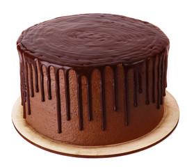 Tasty chocolate cake isolated on white
