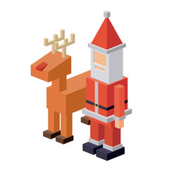 Fototapeta premium Isometric santa and deer icon. Christmas season decoration and celebration theme. Isolated design. Vector illustration
