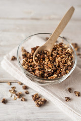 Granola in a glass bowl