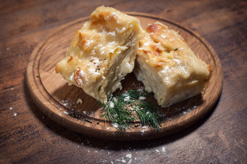 traditional georgian cheese achma pie;