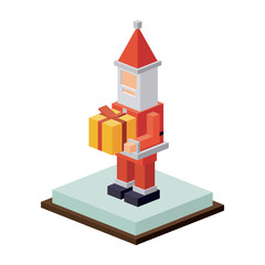 Isometric santa and gift icon. Christmas season decoration and celebration theme. Isolated design. Vector illustration