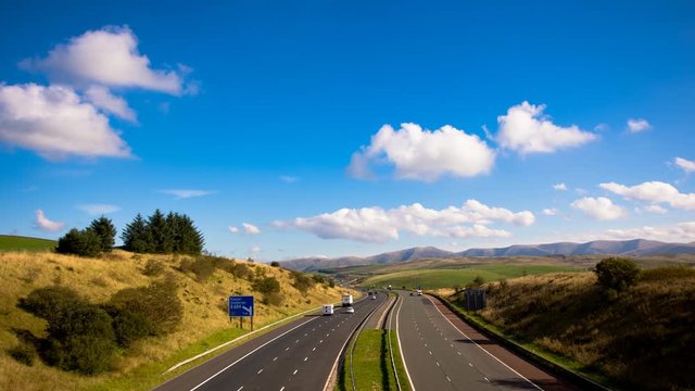 Traffic, sky and clouds. Timelapse near M6, junction 37