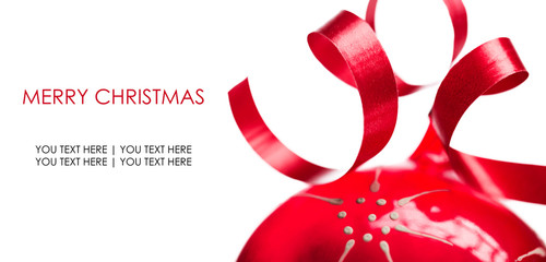 beautiful red Christmas ball with ribbon