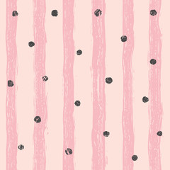Pink stripes and golden dots seamless pattern background.