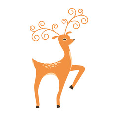 Cartoon deer vector illustration. Pretty small deer isolated on white background.