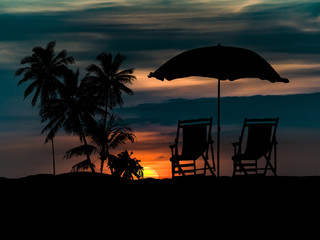 Beach at Sunset Scene Illustration