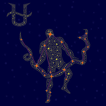 Alternative Zodiac sign Ophiuchus over starry sky