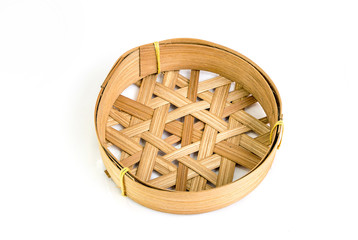 Bamboo Tray,Baskets for fish,Bamboo round container shape for steaming asian food, isolated on white background.