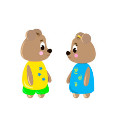 Two cute cartoon Bear on a white background, can be used for wallpaper, design, card, invitation.