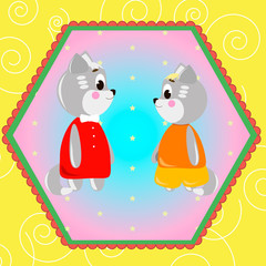 Emblem card with cute cartoon Cats, can be used for wallpaper, design, card, invitation.
