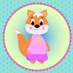 Obraz na płótnie Canvas Emblem card with cute cartoon Fox, can be used for wallpaper, design, card, invitation.