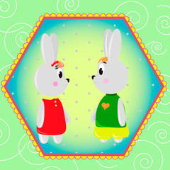 Emblem card with cute cartoon Bunnys, can be used for wallpaper, design, card, invitation.