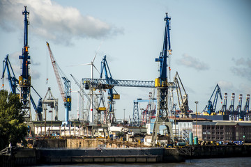 Fototapeta na wymiar Port Hamburg Germany biggest industrial Harbor 4