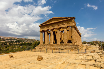 Fototapeta na wymiar Ancient Greek (c.430 BC) Temple of Concordia in the Valley of the Temples, Agrigento is the largest and best-preserved Doric temple in Sicily and one of the best-preserved Greek temples in the world.