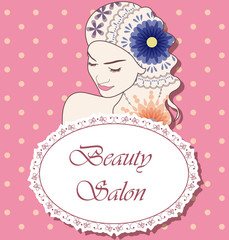 Beauty salon backgrondwith girl painted hair curly