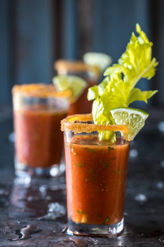 Mini Spicy Bloody Mary Shooters