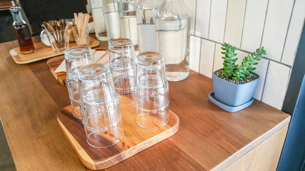 Water glass .Water glass on the table.Water glass on the table and cactus
