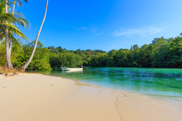 Beach in sunset time. tropical beach.  Paradise beach. Tropical