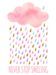 Watercolor cloud with rain