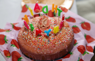 Happy Birthday Cake with Candles letter burning