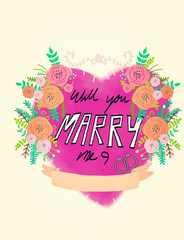 Will you marry me heart on flower watercolor frame