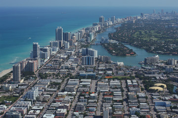 Aerial view of waterfront buildings in Miami Beach Florida