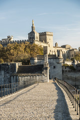 Pont Saint-Benezet in Avignon  with view to popes palace