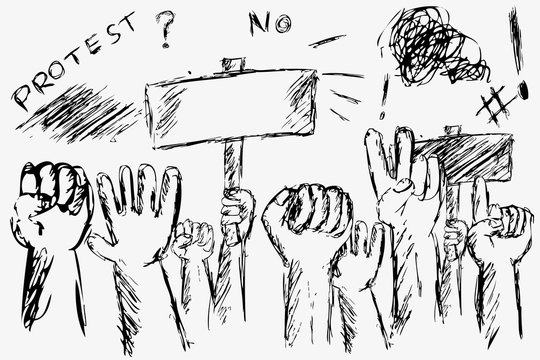 Black and White Sketchy Illustration for Demonstration or Protest
