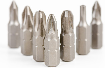 Sets of screwdriver bits isolated on white background