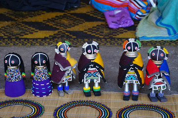 African unique rag dolls in traditional handmade clothes for sel