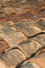 Close up of old tile roof detail