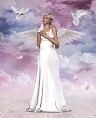Beautiful Angel Woman and Doves