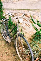 Fototapeta na wymiar Vitage bicycle beside the old wall