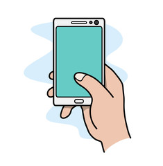 Social Media Smartphone Concept. A hand drawn vector doodle illustration of a hand using smartphone.
