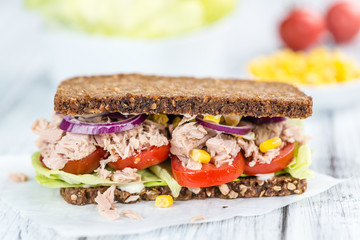 Tuna sandwich with wholemeal bread (selective focus)