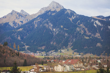 Fototapeta na wymiar Picture of classic beautiful vibrant Austrian landscape mountain