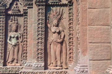 Stucco ancient. Stucco adorn ancient sanctuary. Huay Kaew temple in Lopburi, Thailand
