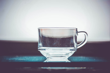 Close up picture of an empty transparent glass