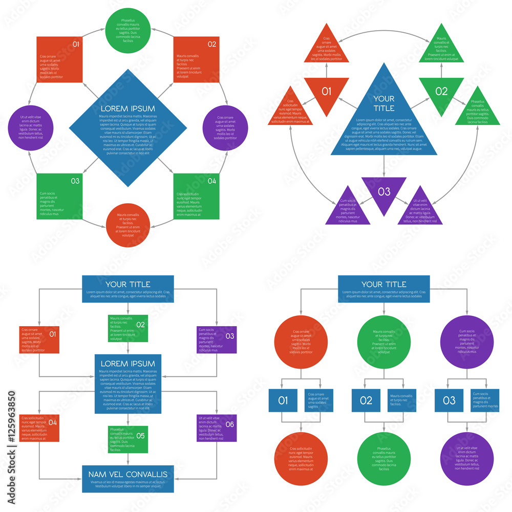 Poster hierarchy diagrams flowchart vector infographics set