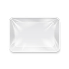 Empty white plastic food container, packaging tray vector template