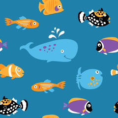 Naklejka premium Seamless texture with bare marine tropical fish