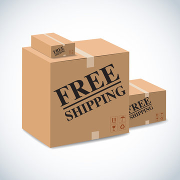 free shipping sign on package boxes.
