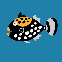 Greeting card with a clown fish on  blue background