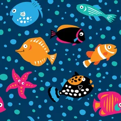 Papier peint Animaux marins Modèle sans couture avec poisson dans le style des enfants