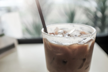 blurred blackground  glass of coffee